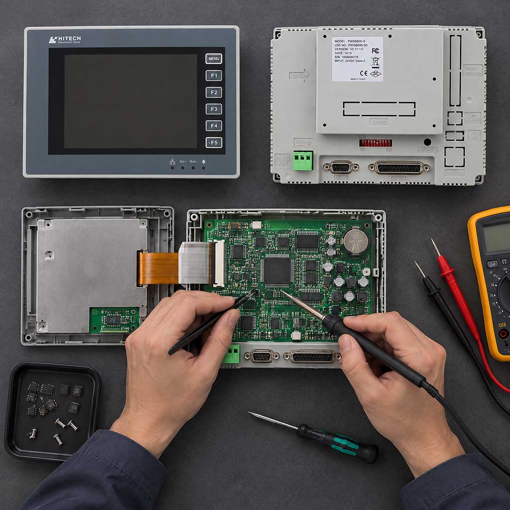 تعمیرات HITECH | تعمیر تخصصی HMI و پنل PWS | درنامهر - generated image 1789025387767 تعمیرات HITECH و تعمیر HMI PWS